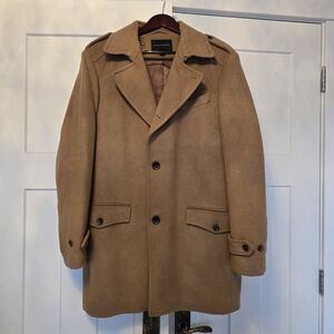 Banana Republic Mens Camel Wool Coat Sz L Dress Work Office Jacket Tan Military